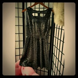 Black Sequin Mini Dress with Sexy Back